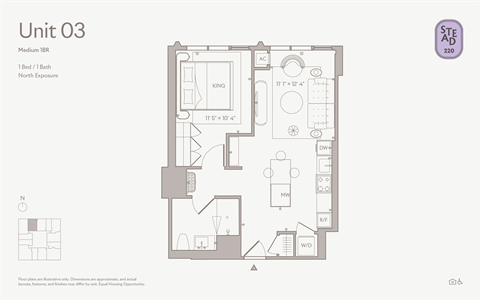 Floor plan for 1 bed, 1 bath, 650 sqft